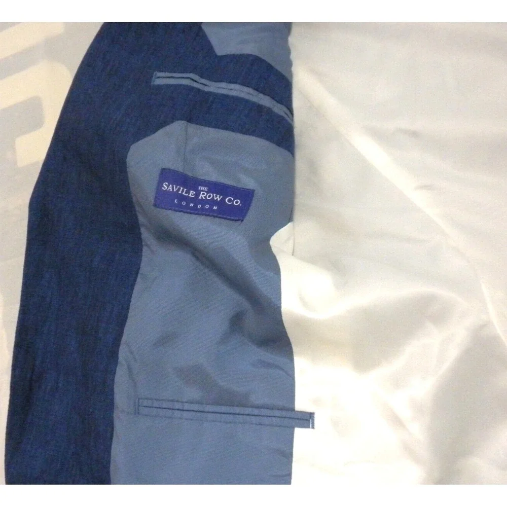 Savile‎ Row Sport Coat 36R Blue Linen 2 Button Dual Vent Lined Blazer Jacket